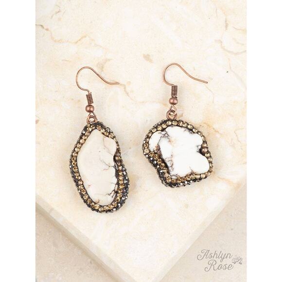 Ready to Rock Cream Stone Drop Earrings Honey Crystals - Picture 1 of 2